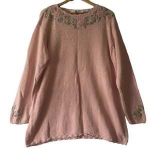 Vtg Maggie Lawrence Pink Floral Embroidered Sequin Sweater Pullover Women's L‎